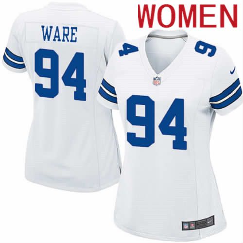 Women Dallas Cowboys #94 DeMarcus Ware Nike White Team Game NFL Jersey->women nfl jersey->Women Jersey